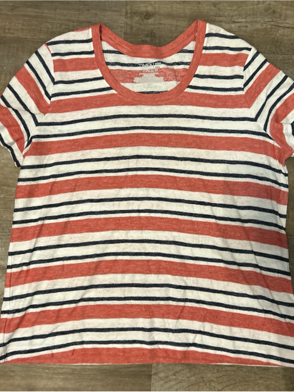 Time and Tru Girls' Coral, Navy & White Striped Short-Sleeve Tee